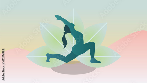 Yoga poster of a woman doing a pose, vector illustration for meditation and fitness