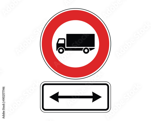 No Truck Traffic Sign with Bidirectional Restriction – High Quality Vectorial Stock Image