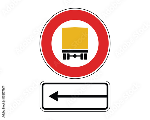 No Truck Traffic Sign with Leftward Action Direction – High Quality Vectorial Stock Image