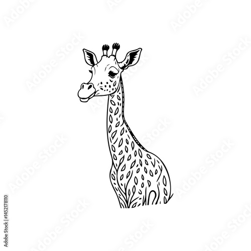 Elegant giraffe illustration with delicate black lines on an isolated white background
