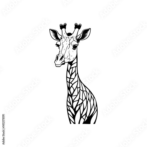 Stylized giraffe artwork portraying minimalistic geometric design and monochromatic tones