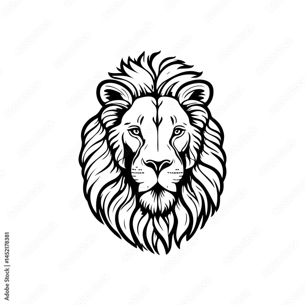 Striking monochromatic lion head artwork with bold lines and majestic expression Striking monochromatic lion head artwork with bold lines and majestic expression