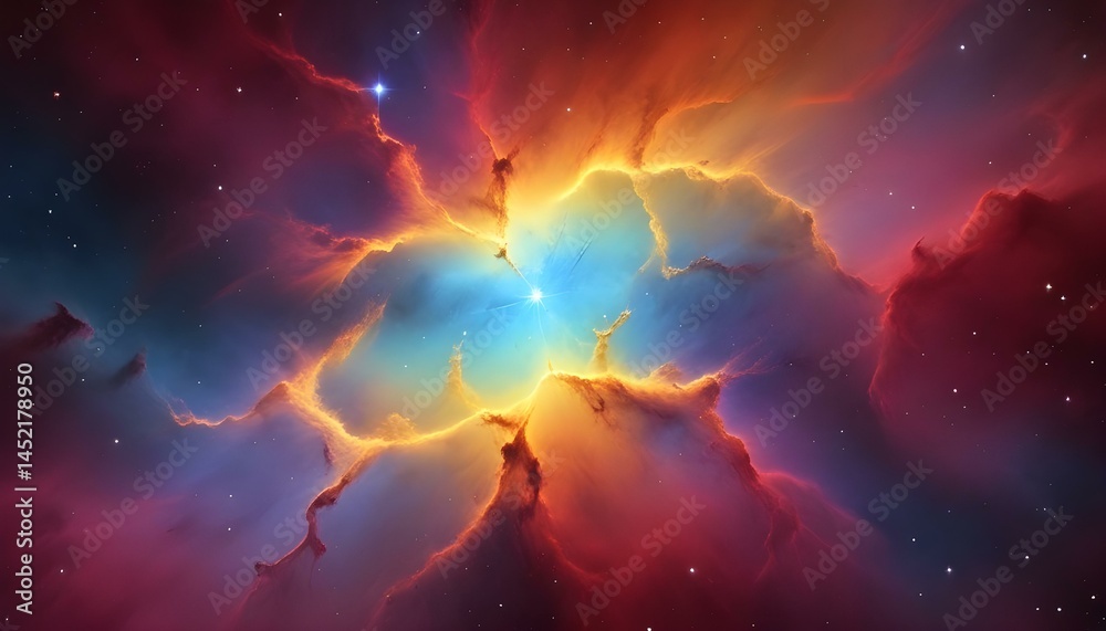 Obraz premium A beautiful nebula with vibrant colors and many stars in the deep, dark, and endless space.