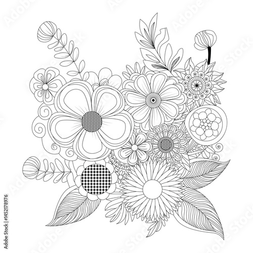 Black and white floral arrangement for coloring
