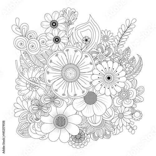 Detailed floral arrangement coloring page design