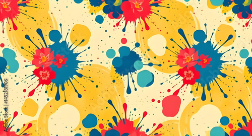 colourful splash seamless pattern with embroidery pattern vector