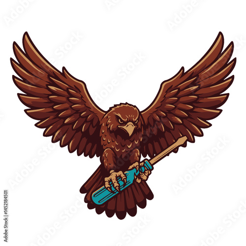 Eagle with Screwdriver Ready to Repair