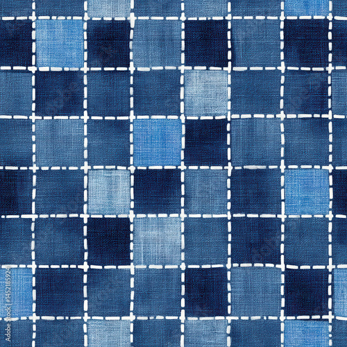 Obraz na płótnie Seamless pattern of blue squares with stitched effect creates textured and stylish design w salonie