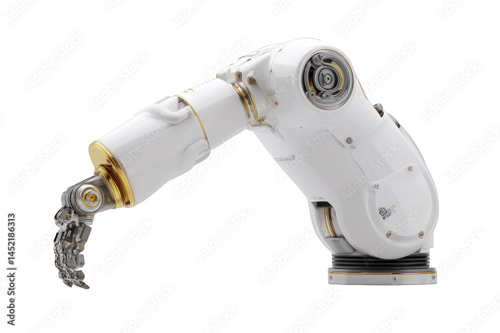 Advanced robotic arm technology white gold design 3d on transparent background Advanced robotic arm technology white gold design 3d on transparent background