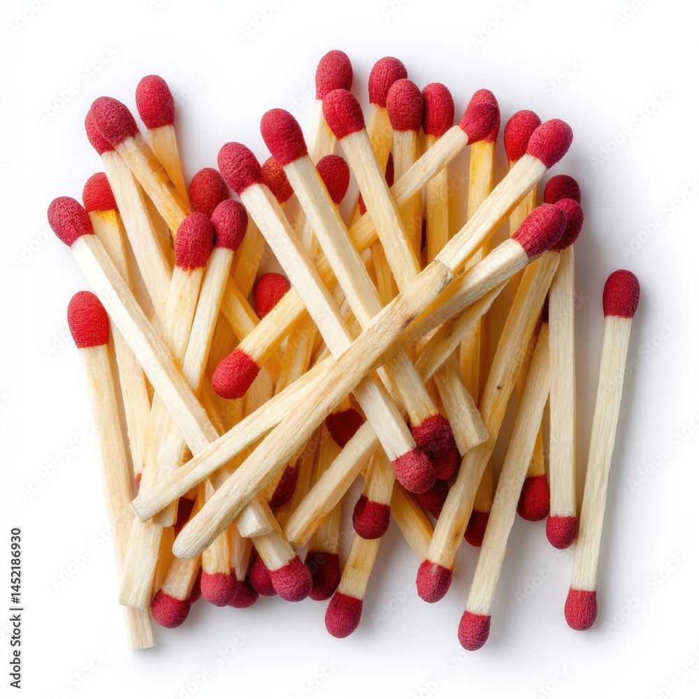 A Pile of Wooden Matches with Red Tips Isolated on White Background Stock Photo for Fire Safety and Lighting Concepts A Pile of Wooden Matches with Red Tips Isolated on White Background Stock Photo for Fire Safety and Lighting Concepts