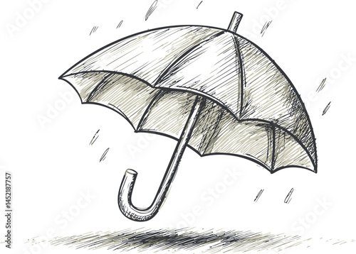Sketch of an umbrella in rainy weather, hand-drawn illustration. Vector illustration.