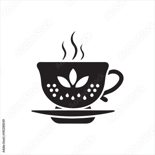 Tea Cup Silhouette Clipart | Black Teacup Outline on White Background