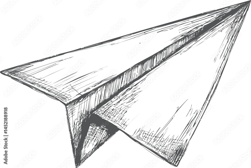 Fototapeta premium Sketch of a paper airplane in black and white with detailed texture. Vector illustration.