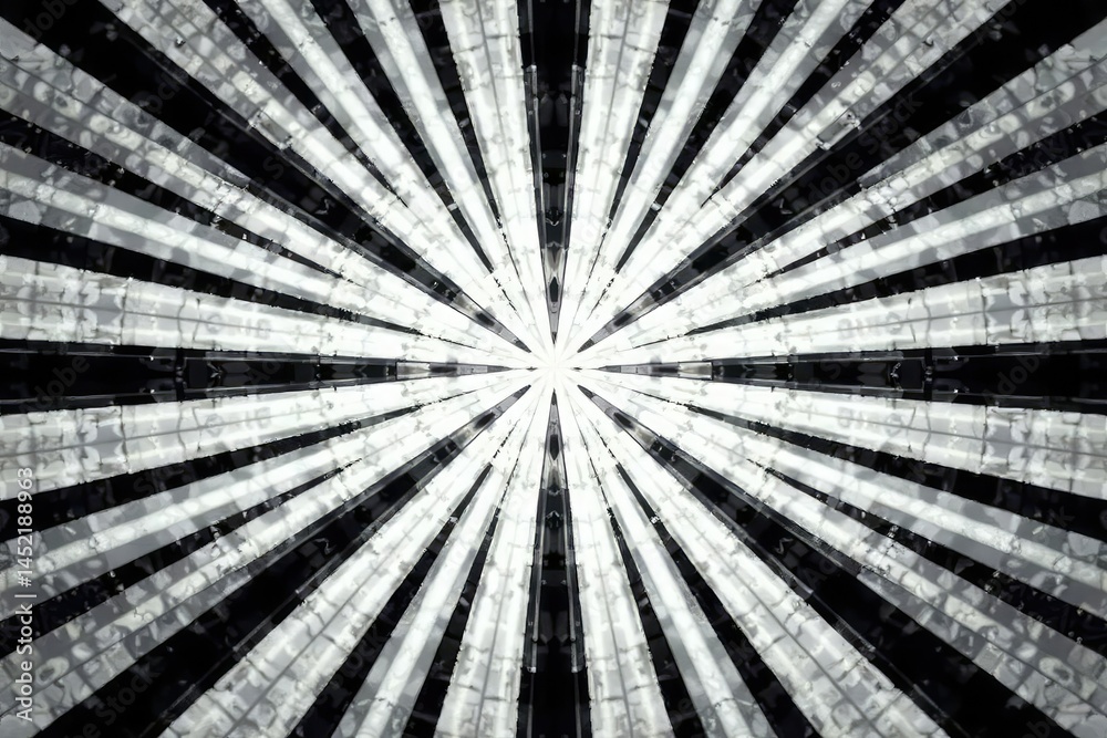 Obraz premium Symmetrical arrangement of intersecting lines creating starburst effect, monochrome palette, radial, illustration