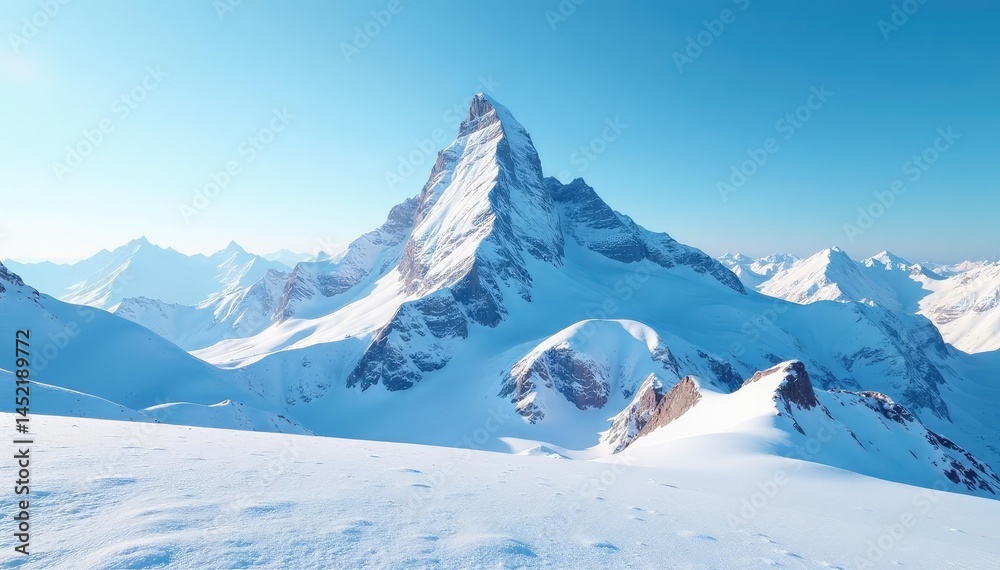 Obraz premium Snow-covered mountain peak against a clear sky , clouds, crisp, snow