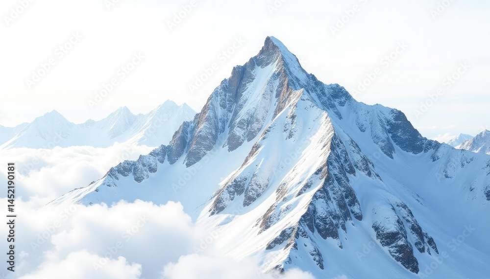Naklejka premium Snow-covered mountain peak, pristine white background, grand, winter landscape, white mountain