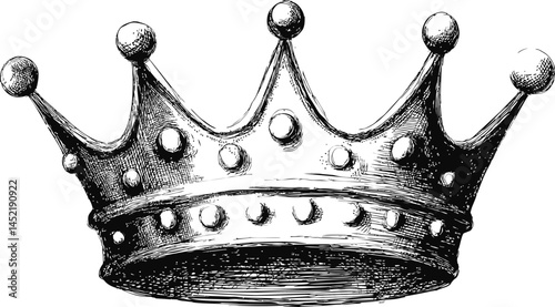 Intricately detailed sketch of a royal crown with shading, hand-drawn artwork. Vector illustration.