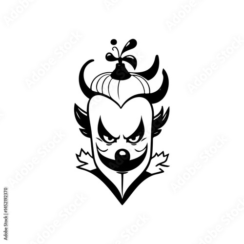 Creepy clown character design with sinister expression isolated on white