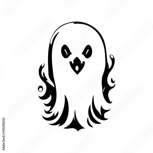 Stylized phantom form, monochrome Halloween apparition cartoon illustration