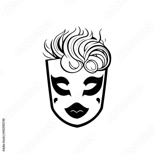Stylized mask illustration evoking anonymity and dramatic flair through bold lines