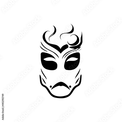 Monochrome abstract mask design with stylized features for creative projects