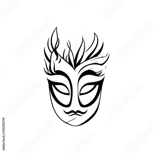 Monochrome expression: Abstract mask emblem with intriguing facial characteristics