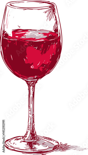 Sketch of a red wine glass with intricate reflections, art illustration. Vector illustration.