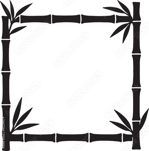 Bamboo square black silhouette border vector art illustration