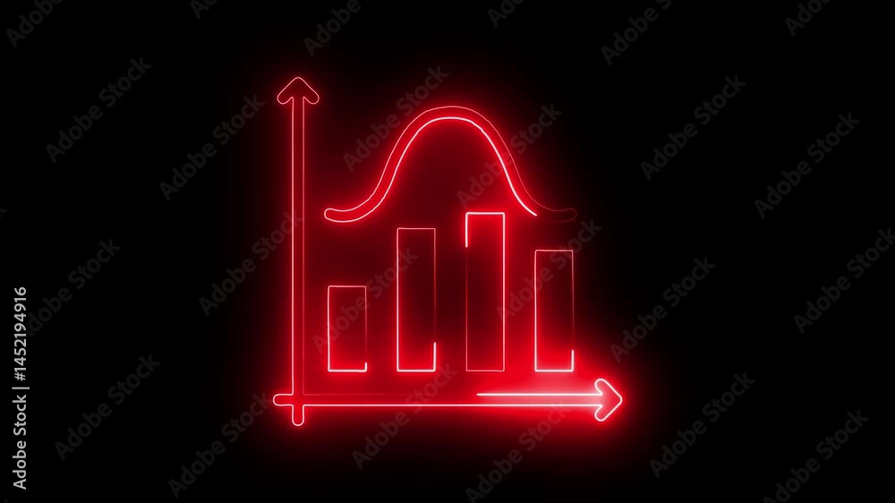 Glowing neon histogram icon isolated on black background. HD Video motion graphic animation