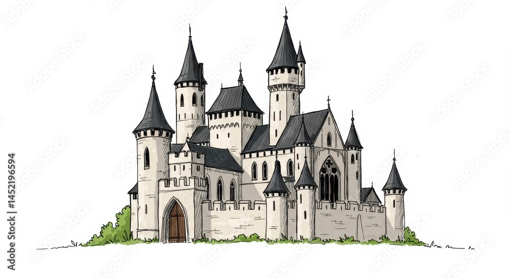 Obraz premium Detailed drawing of a medieval castle