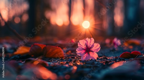 Enchanting blossom at sunset, a dreamlike floral scene evoking tranquility