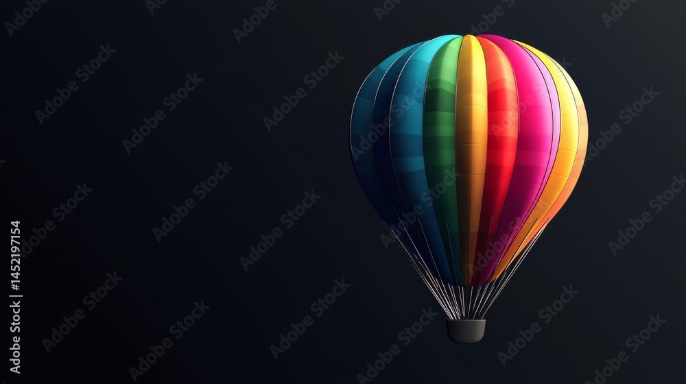 Fototapeta premium A vibrant hot air balloon flying against a dark backdrop, symbolizing adventure.