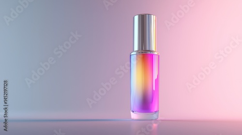A vibrant gradient nail polish bottle stands elegantly against a soft background.