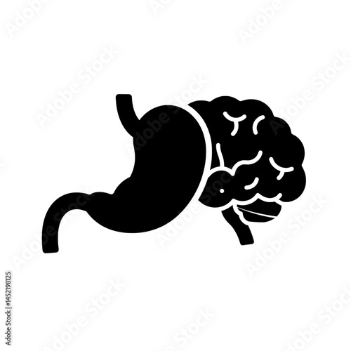 Gut Brain Axis Stomach Connection Silhouette Vector Icon
