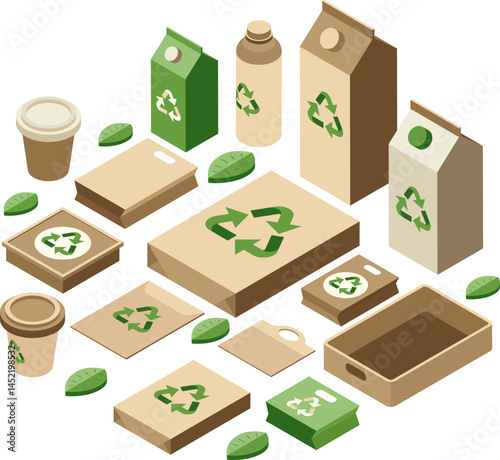 Isometric Eco-Friendly or Sustainable Packaging with Recycling Logo