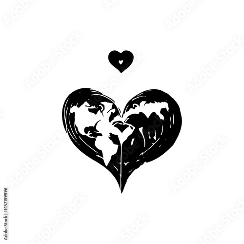 Global compassion: Heart shaped world map with love symbolizing worldwide unity