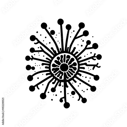 Abstract organic radial design with spherical accents radiating from a central core