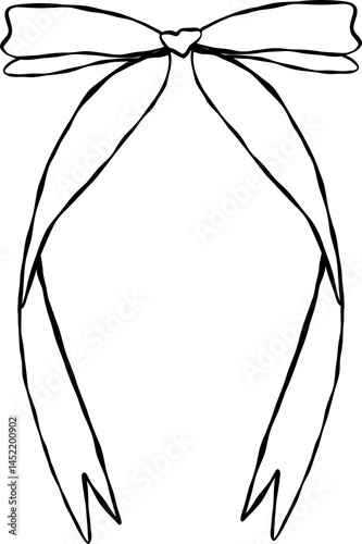 Wavy Vintage Coquette Bow Clipart   Hand Drawn Aesthetic Ribbon 