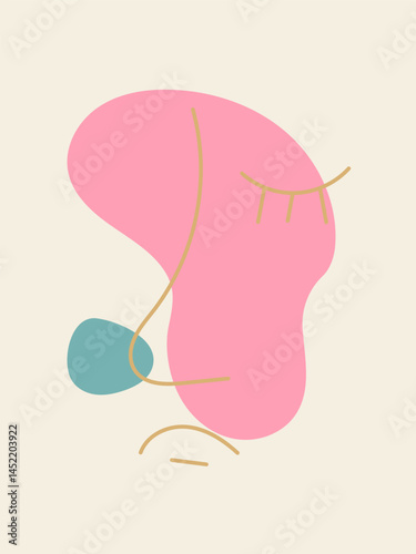 wall art of sad faces, with abstract pastel colors. Abstract line art, female faces, with wall hangings.
