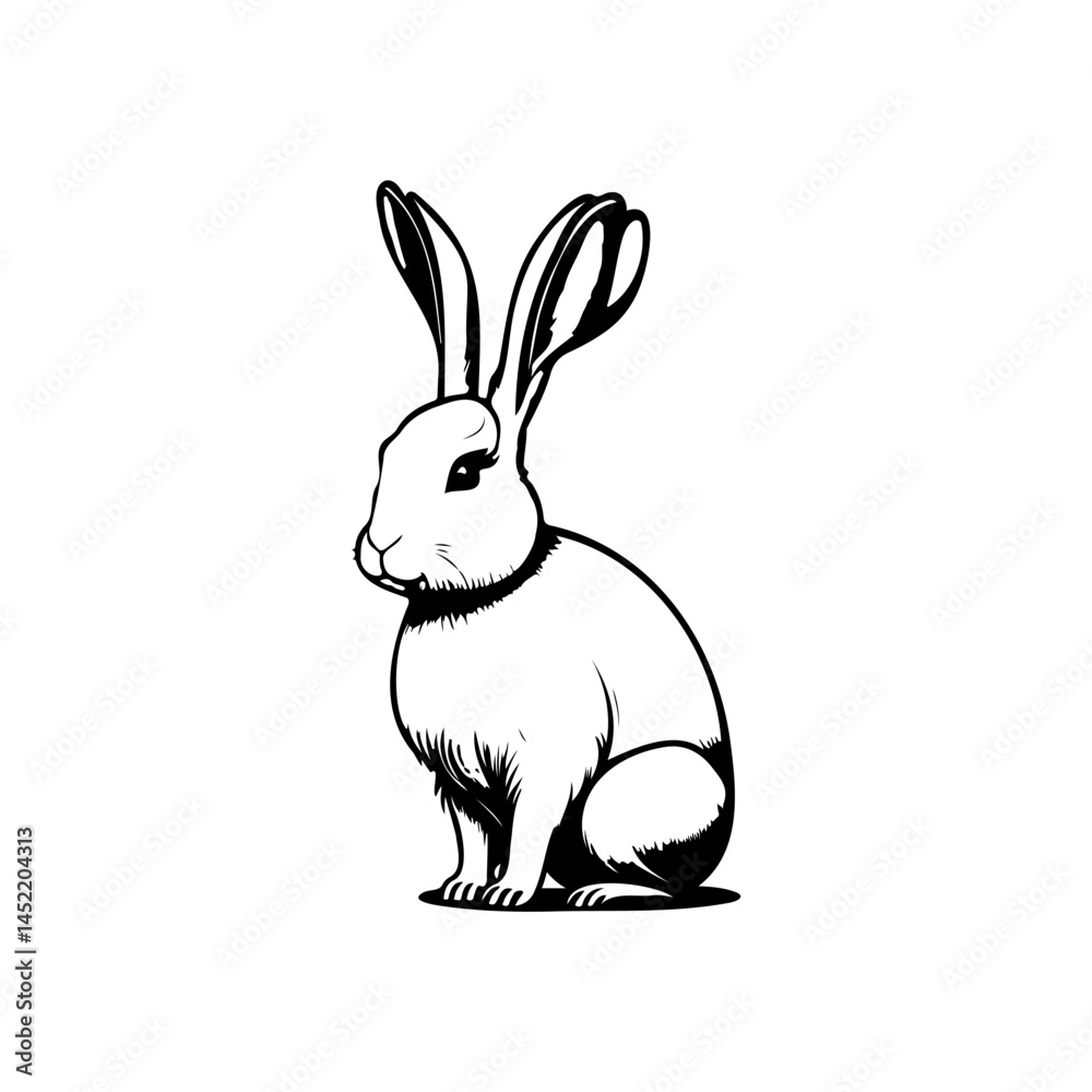 Obraz premium Elegant monochrome rabbit illustration, showcasing simplistic beauty and natural charm