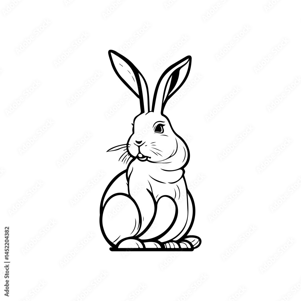 Obraz premium Intricate monochrome line art drawing of a domestic rabbit, expressing charm and simplicity