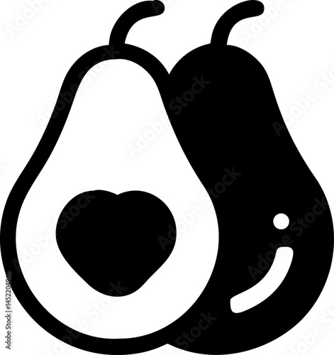 A ripe green pear and a sweet apple, fresh fruit icons for a healthy vegetarian diet