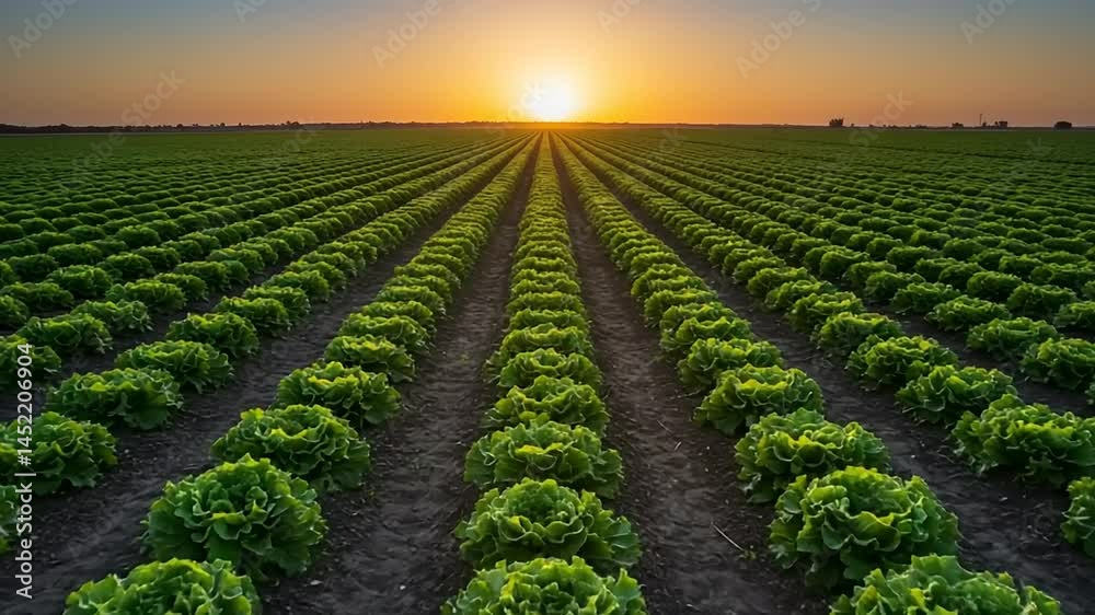 Beautiful close up view of a vast plantation. Forward movement over parallel trees. and bright sunset the front end.