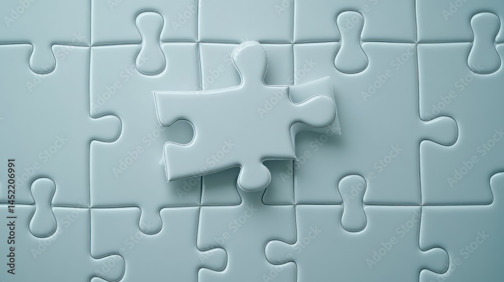 White puzzle piece above a nearly complete puzzle. Solution, teamwork, background White puzzle piece above a nearly complete puzzle. Solution, teamwork, background