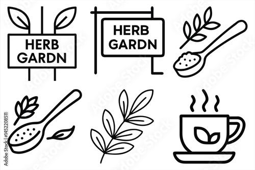 Set of Medicinal herbs line icon, herbs medicine pictograms vector