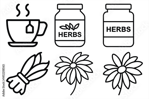 Set of Medicinal herbs line icon, herbs medicine pictograms vector