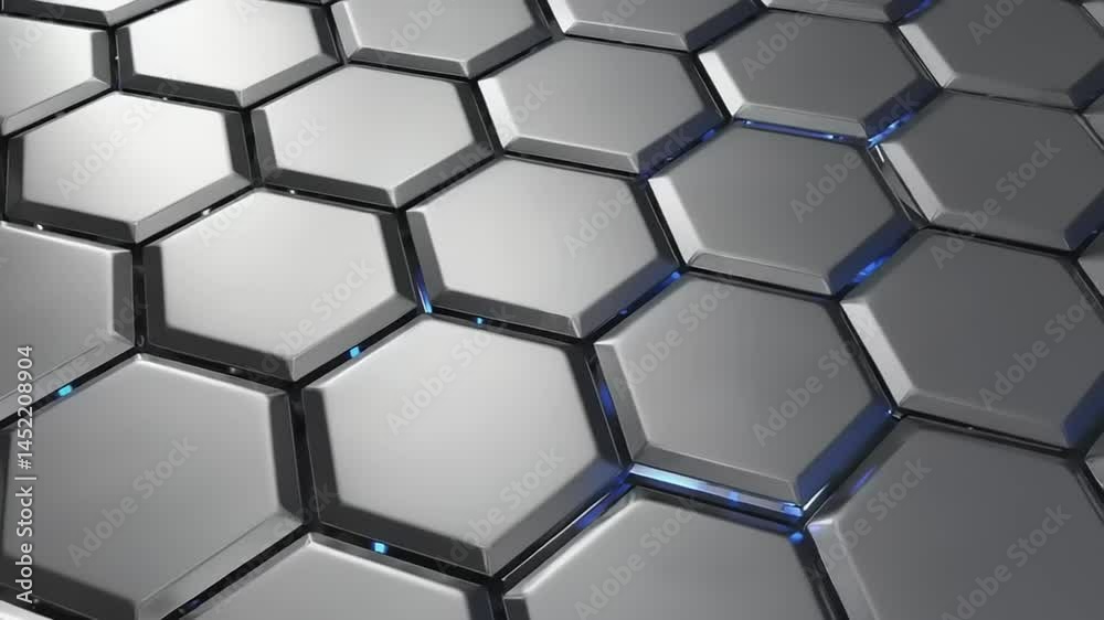 Abstract dark hexagon pattern on blue neon background in tech style. Modern futuristic honeycomb concept. futuristik modern, Abstract geometric pattern of hexagons.