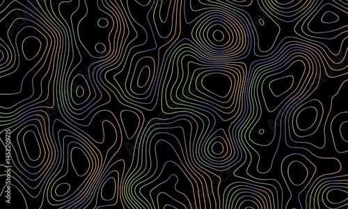 The grey white on black contours vector topography stylized height of the lines. The concept of a conditional geography scheme and the terrain path. wave Line topography. Geography concept. paper,