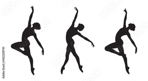 Three Ballerina Silhouettes: Elegant Dance Vector Set