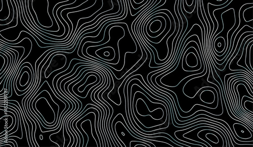 The grey white on black contours vector topography stylized height of the lines. The concept of a conditional geography scheme and the terrain path. wave Line topography. Geography concept. paper,